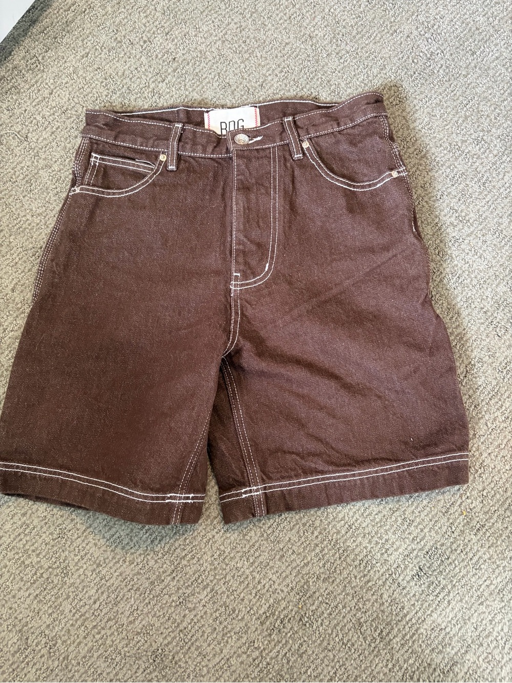 BDG Men's Chocolate Brown Denim Shorts with White Stitching